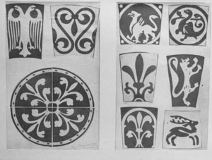 Details of lithographs of the paving tiles from St Pierre-sur-Dives, 
    France (Ashmolean)